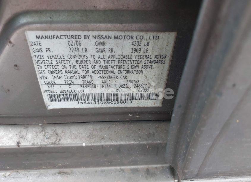 Photo 9 of 2006 Nissan Altima 2.5 S (VIN 1N4AL11DX6C198019)