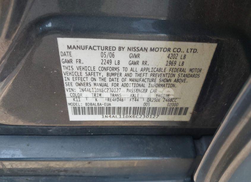 Photo 9 of 2006 Nissan Altima 2.5 S (VIN 1N4AL11DX6C230127)