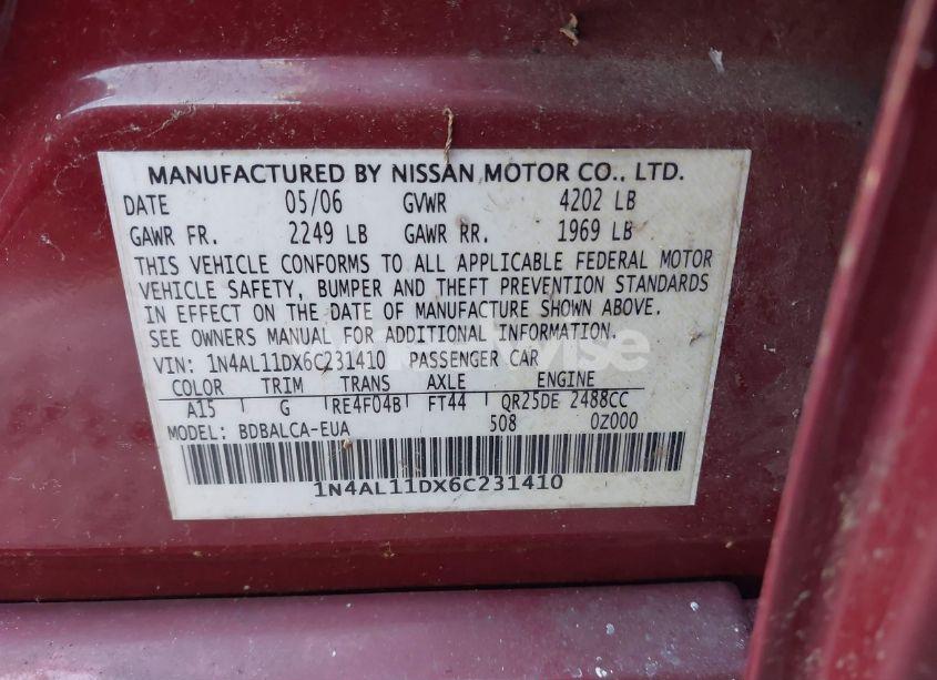 Photo 9 of 2006 Nissan Altima 2.5 S (VIN 1N4AL11DX6C231410)