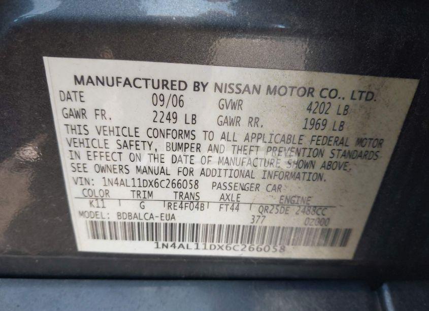 Photo 9 of 2006 Nissan Altima 2.5 S (VIN 1N4AL11DX6C266058)