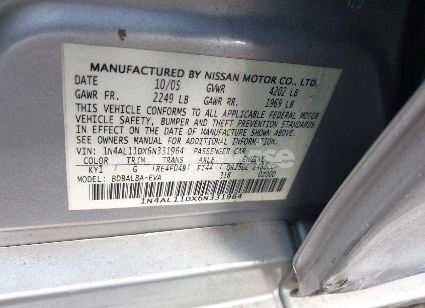 Photo 9 of 2006 Nissan Altima 2.5 S (VIN 1N4AL11DX6N331964)