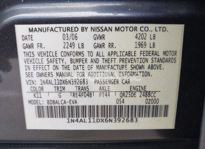 Photo 9 of 2006 Nissan Altima 2.5 S (VIN 1N4AL11DX6N392683)