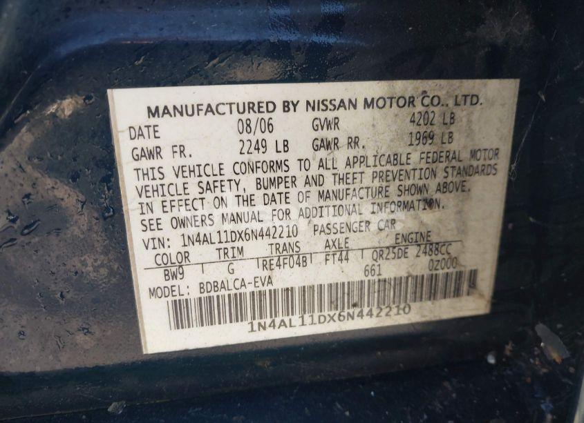 Photo 9 of 2006 Nissan Altima 2.5 S (VIN 1N4AL11DX6N442210)