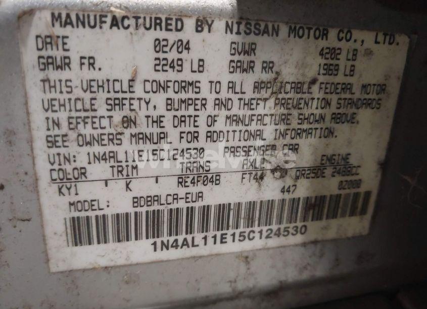 Photo 9 of 2005 Nissan Altima 2.5 S (VIN 1N4AL11E15C124530)