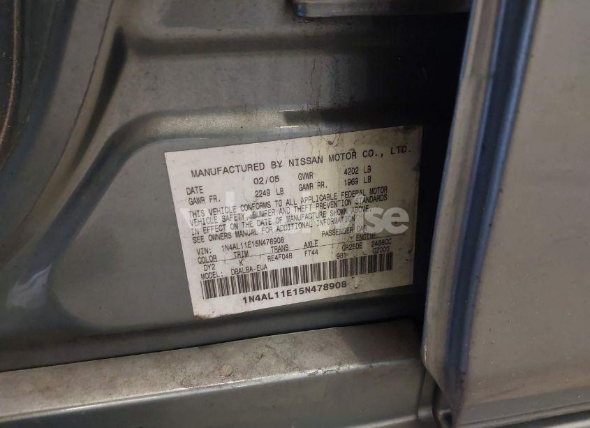 Photo 9 of 2005 Nissan Altima 2.5 S (VIN 1N4AL11E15N478908)