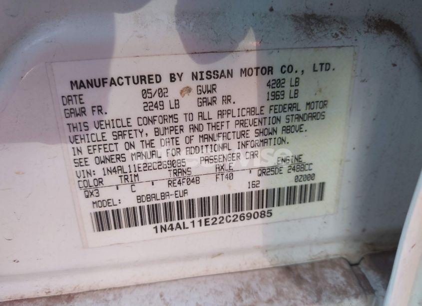Photo 9 of 2002 Nissan Altima 2.5 SL (VIN 1N4AL11E22C269085)