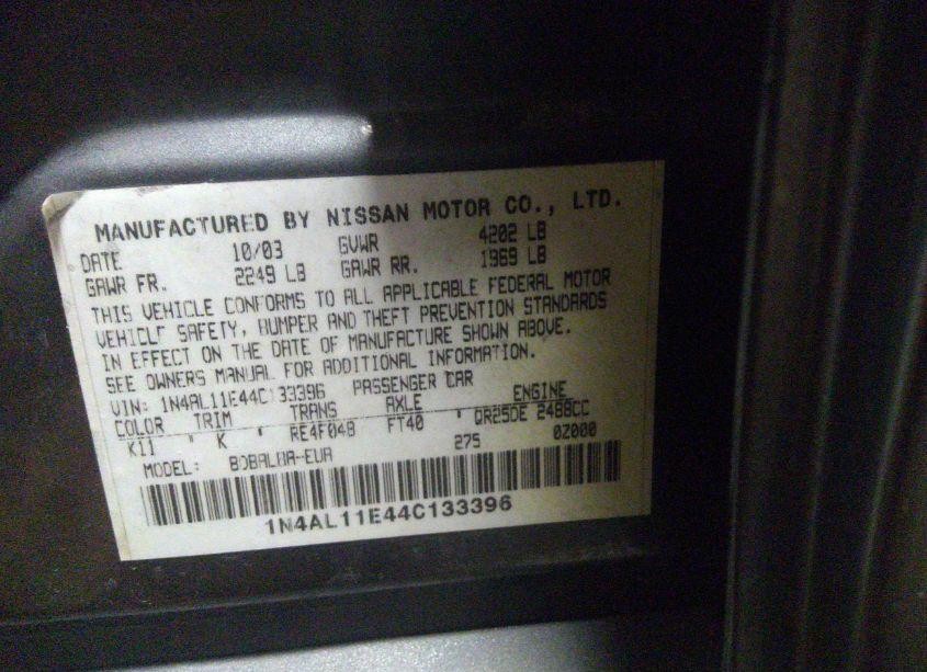 Photo 9 of 2004 Nissan Altima 2.5 S (VIN 1N4AL11E44C133396)