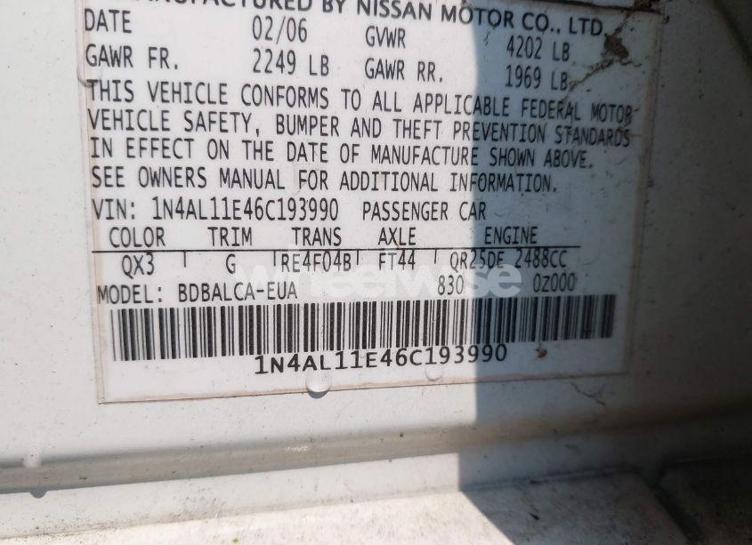 Photo 9 of 2006 Nissan Altima 2.5 S (VIN 1N4AL11E46C193990)