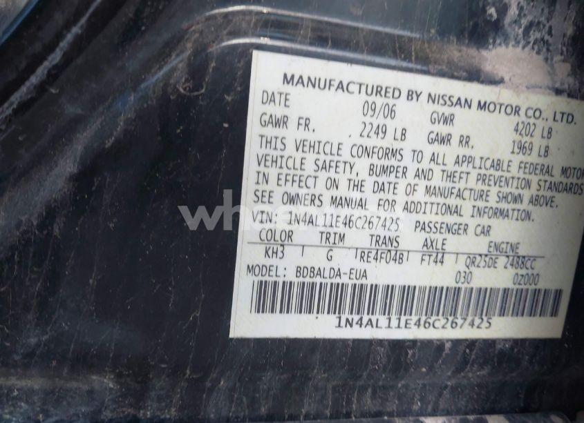 Photo 9 of 2006 Nissan Altima 2.5 S (VIN 1N4AL11E46C267425)