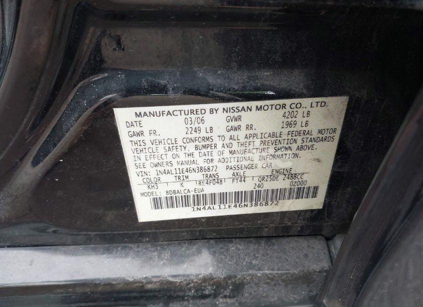 Photo 9 of 2006 Nissan Altima 2.5 S (VIN 1N4AL11E46N386872)