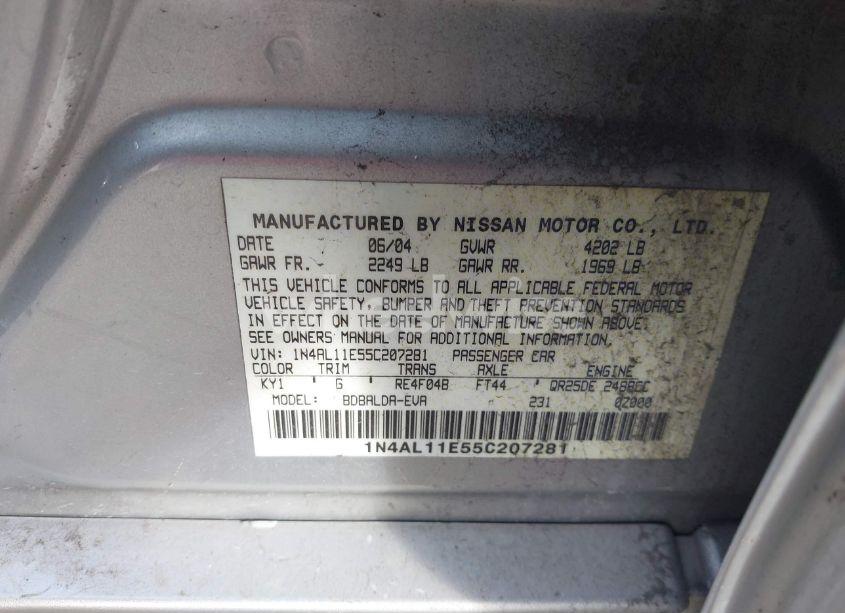 Photo 9 of 2005 Nissan Altima 2.5 S (VIN 1N4AL11E55C207281)