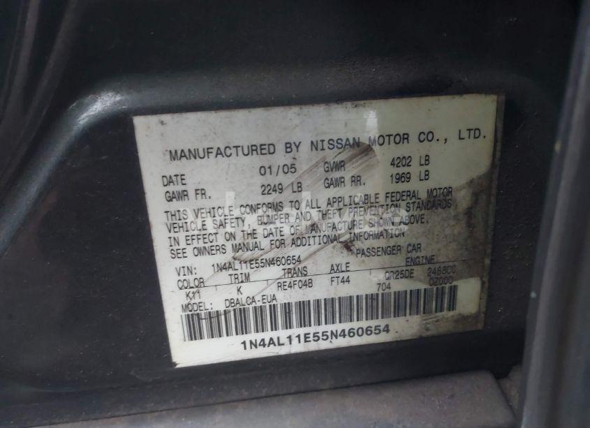 Photo 9 of 2005 Nissan Altima 2.5 S (VIN 1N4AL11E55N460654)