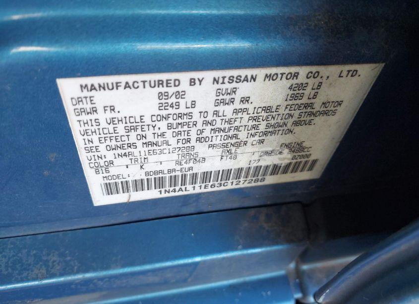 Photo 9 of 2003 Nissan Altima 2.5 S (VIN 1N4AL11E63C127288)