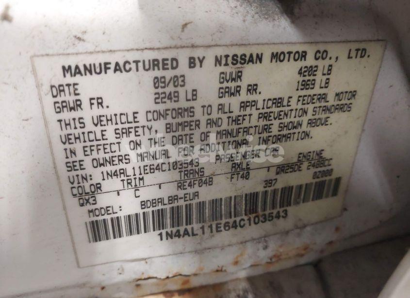 Photo 9 of 2004 Nissan Altima 2.5 S (VIN 1N4AL11E64C103543)