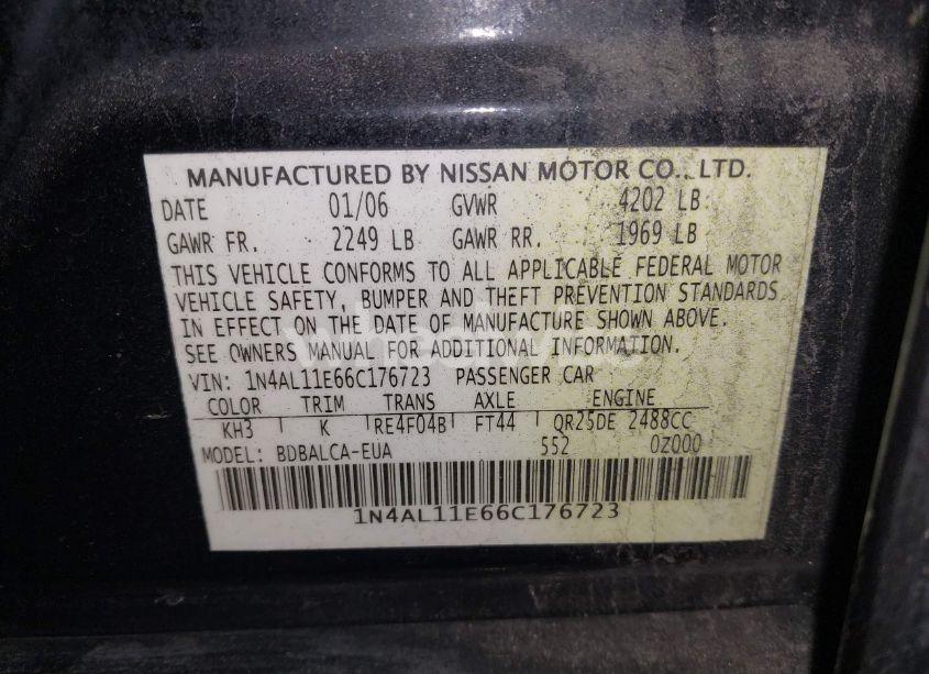 Photo 9 of 2006 Nissan Altima 2.5 S (VIN 1N4AL11E66C176723)