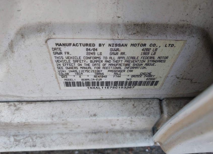 Photo 9 of 2005 Nissan Altima 2.5 S (VIN 1N4AL11E75C153367)