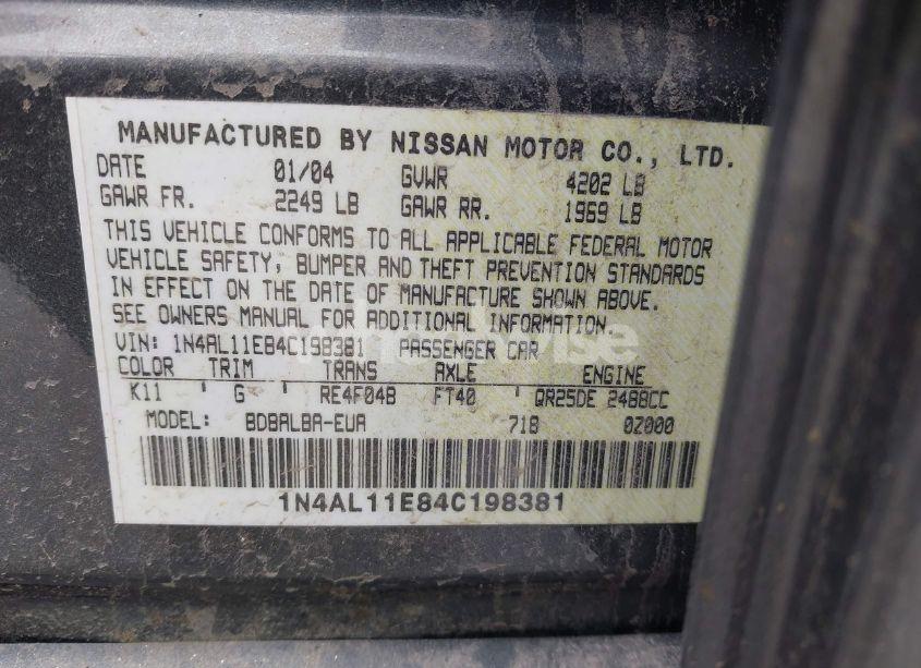 Photo 9 of 2004 Nissan Altima 2.5 SL (VIN 1N4AL11E84C198381)