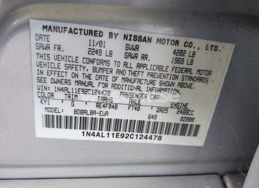 Photo 9 of 2002 Nissan Altima 2.5 SL (VIN 1N4AL11E92C124478)