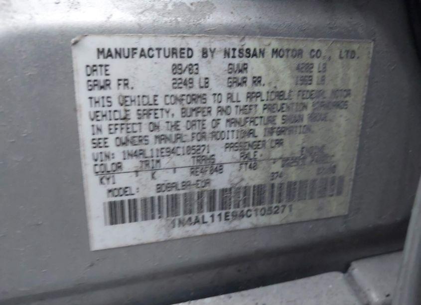 Photo 9 of 2004 Nissan Altima 2.5 S (VIN 1N4AL11E94C105271)