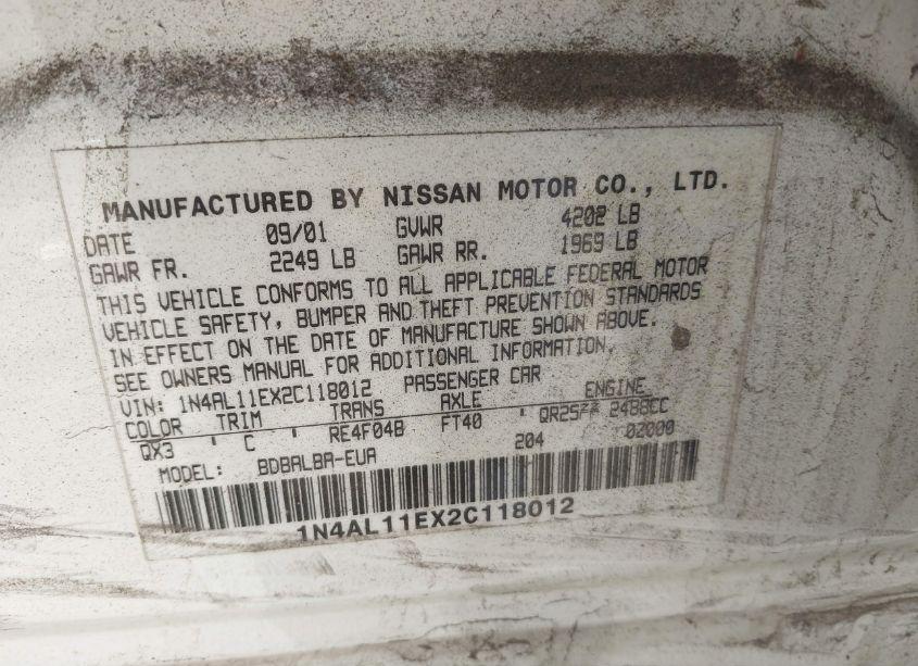 Photo 9 of 2002 Nissan Altima S/SL (VIN 1N4AL11EX2C118012)