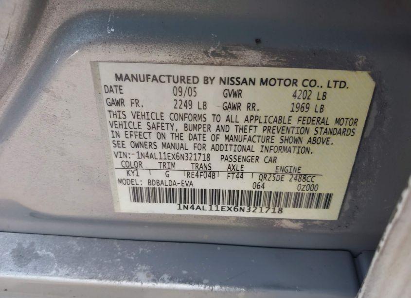 Photo 9 of 2006 Nissan Altima 2.5 S (VIN 1N4AL11EX6N321718)