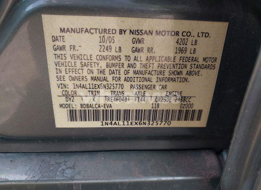 Photo 9 of 2006 Nissan Altima 2.5 S (VIN 1N4AL11EX6N325770)