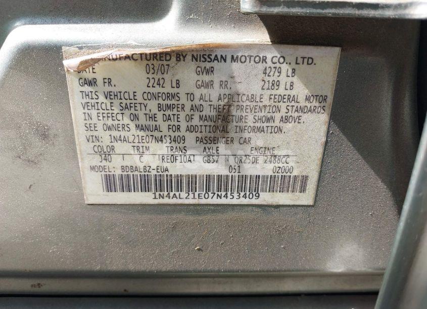 Photo 9 of 2007 Nissan Altima 2.5 S (VIN 1N4AL21E07N453409)