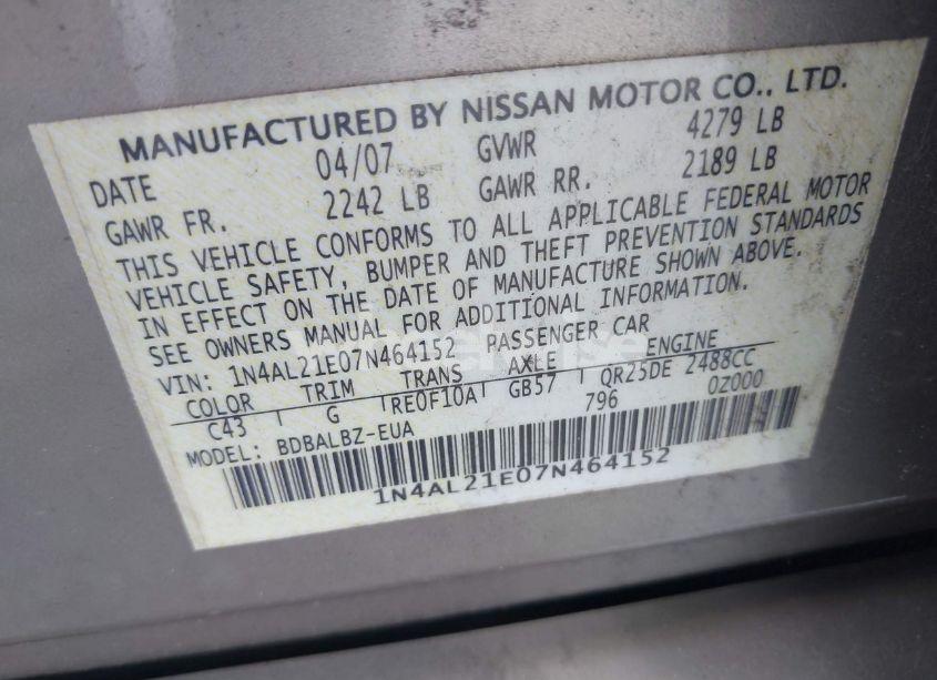 Photo 9 of 2007 Nissan Altima 2.5 S (VIN 1N4AL21E07N464152)