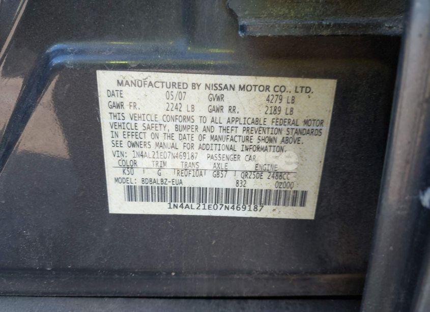 Photo 9 of 2007 Nissan Altima 2.5 S (VIN 1N4AL21E07N469187)
