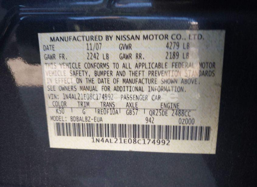 Photo 9 of 2008 Nissan Altima 2.5 S (VIN 1N4AL21E08C174992)