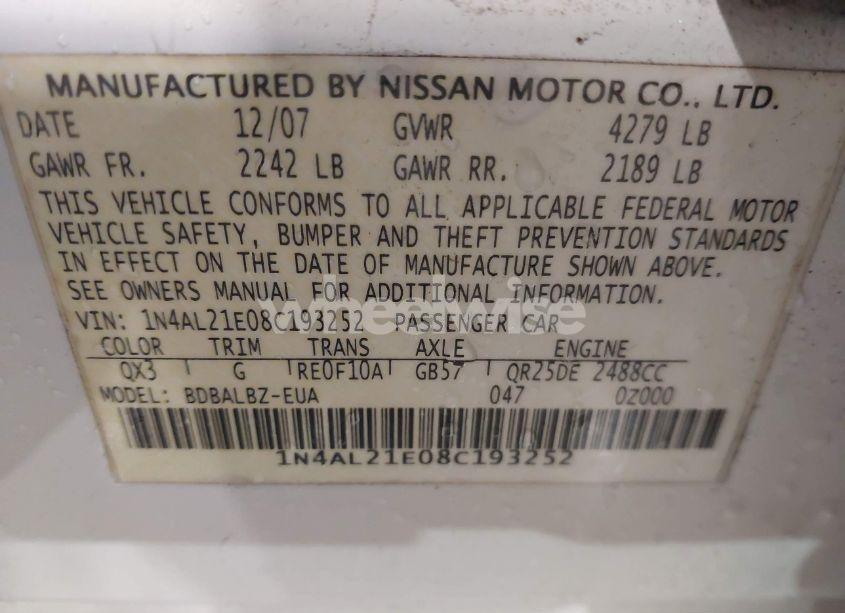 Photo 9 of 2008 Nissan Altima 2.5 S (VIN 1N4AL21E08C193252)