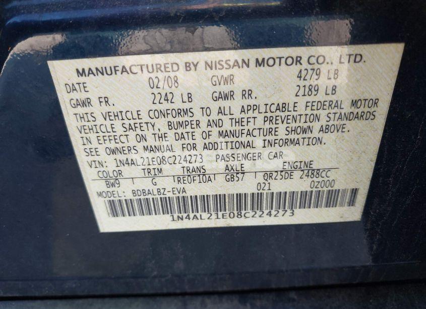 Photo 9 of 2008 Nissan Altima 2.5 S (VIN 1N4AL21E08C224273)