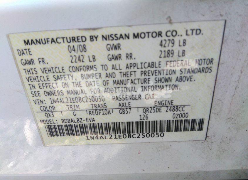 Photo 9 of 2008 Nissan Altima 2.5 S (VIN 1N4AL21E08C250050)