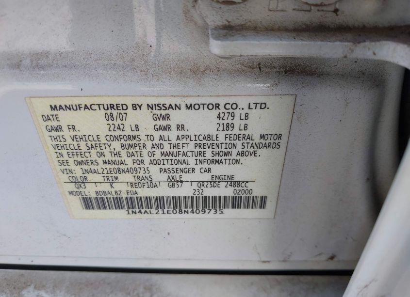 Photo 9 of 2008 Nissan Altima 2.5 S (VIN 1N4AL21E08N409735)