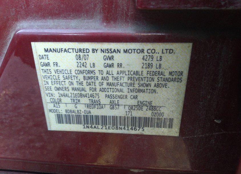 Photo 9 of 2008 Nissan Altima 2.5 S (VIN 1N4AL21E08N414675)