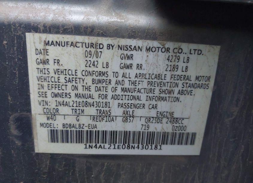 Photo 9 of 2008 Nissan Altima 2.5 S (VIN 1N4AL21E08N430181)