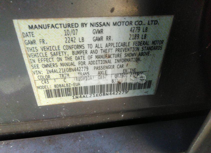 Photo 9 of 2008 Nissan Altima 2.5 S (VIN 1N4AL21E08N442279)