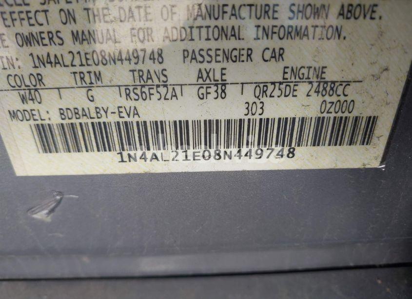 Photo 9 of 2008 Nissan Altima 2.5 S (VIN 1N4AL21E08N449748)