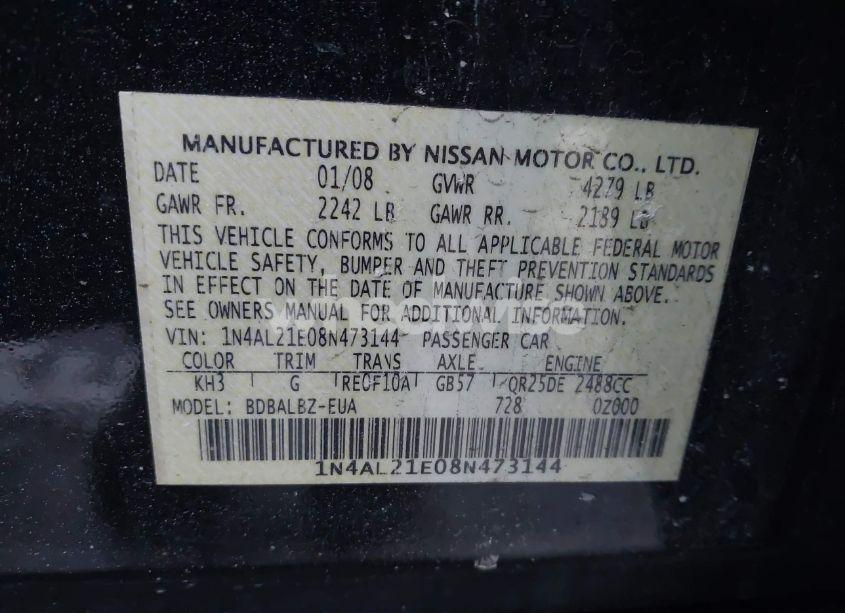 Photo 9 of 2008 Nissan Altima 2.5 S (VIN 1N4AL21E08N473144)