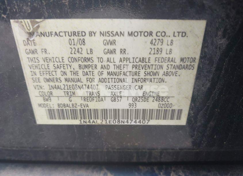 Photo 9 of 2008 Nissan Altima 2.5 S (VIN 1N4AL21E08N474407)