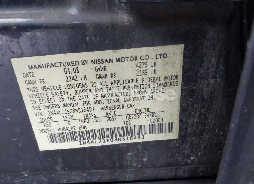 Photo 9 of 2008 Nissan Altima 2.5 S (VIN 1N4AL21E08N516493)