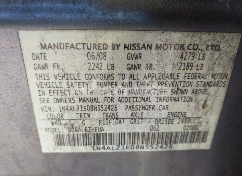 Photo 9 of 2008 Nissan Altima 2.5 S (VIN 1N4AL21E08N552426)
