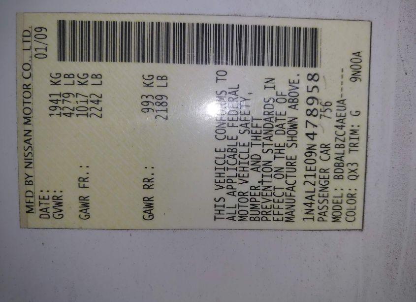 Photo 9 of 2009 Nissan Altima 2.5 S (VIN 1N4AL21E09N478958)