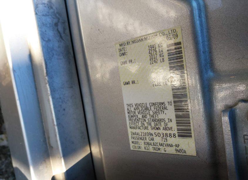 Photo 9 of 2009 Nissan Altima 2.5 S (VIN 1N4AL21E09N503888)