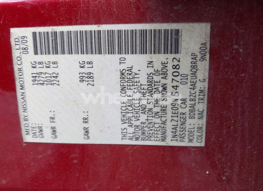 Photo 9 of 2009 Nissan Altima 2.5/2.5S (VIN 1N4AL21E09N547082)