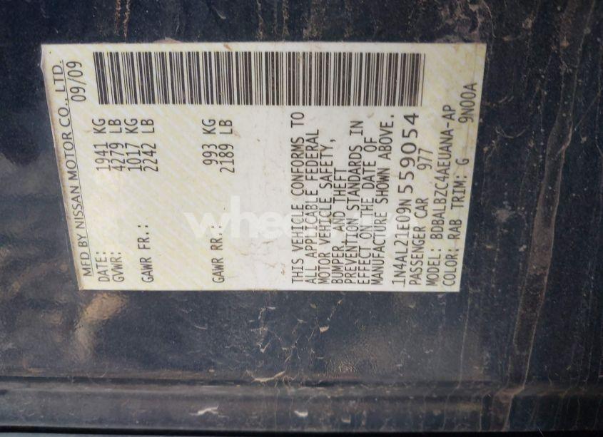 Photo 9 of 2009 Nissan Altima 2.5 S (VIN 1N4AL21E09N559054)