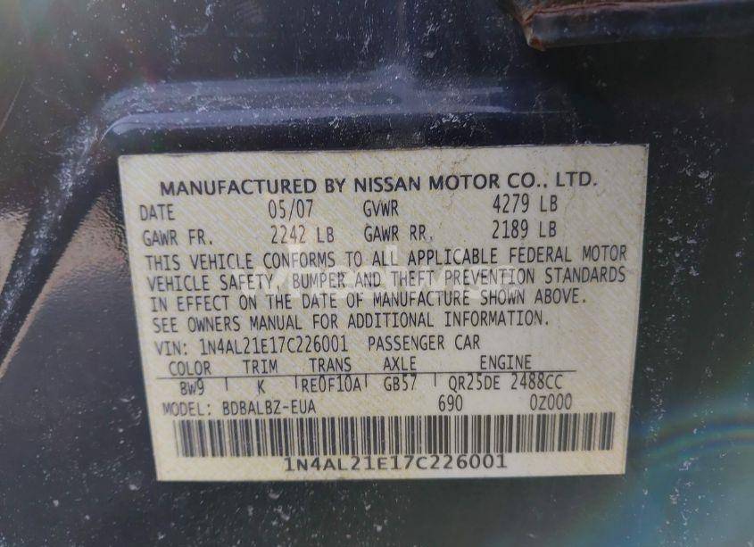 Photo 9 of 2007 Nissan Altima 2.5 S (VIN 1N4AL21E17C226001)