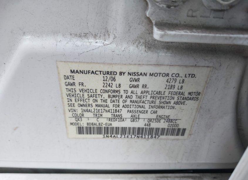 Photo 9 of 2007 Nissan Altima 2.5 S (VIN 1N4AL21E17N411847)