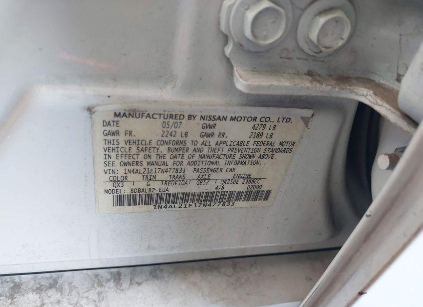 Photo 9 of 2007 Nissan Altima 2.5 S (VIN 1N4AL21E17N477833)