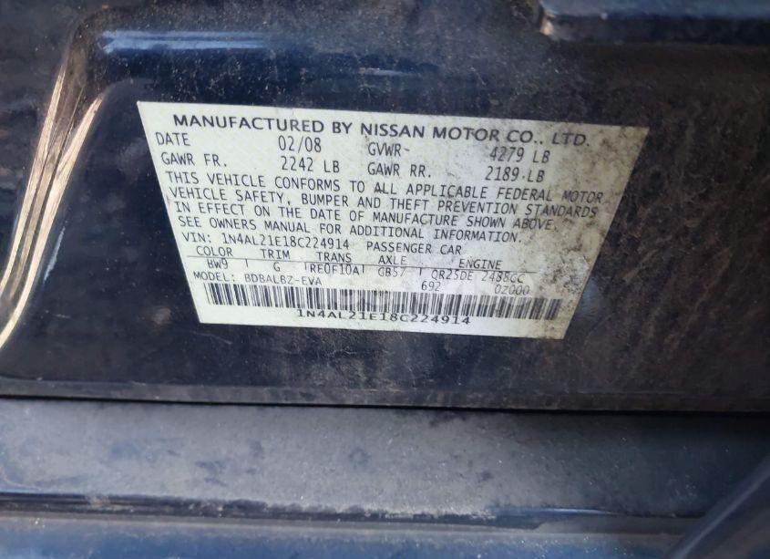 Photo 9 of 2008 Nissan Altima 2.5 S (VIN 1N4AL21E18C224914)